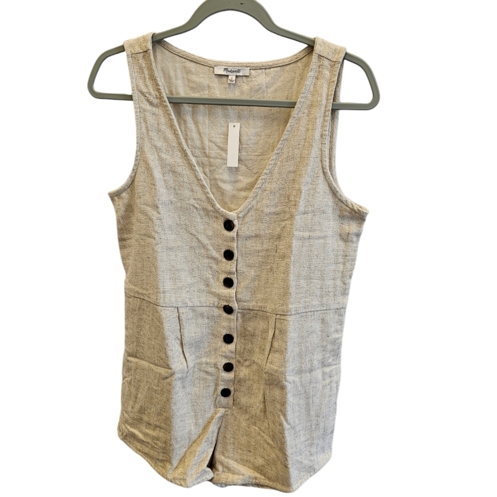 Madewell Vneck Linen Blend Short Romper NEW Womens